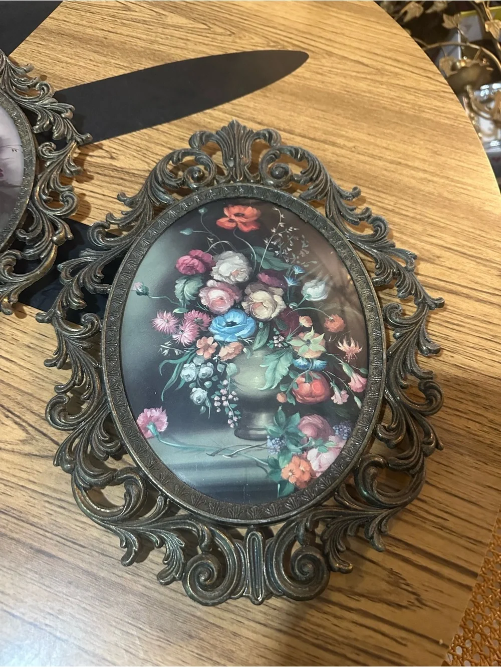 Vintage Ornate bubble glass picture frames - convex glass